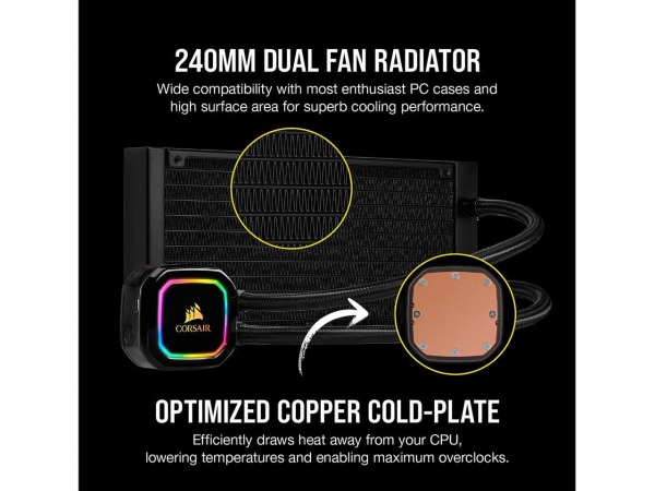 Corsair PCパーツ　iCUE H100i RGB pro XT Corsair iCUE H100i RGB PRO XT, 240mm Radiator, Dual 120mm