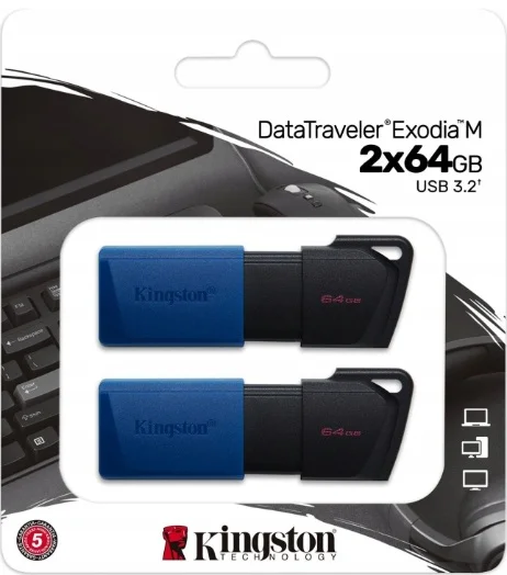 KINGSTON 64GB USB3.2 GEN 1 DATATRAVELER EXODIA M (BLACK + BLUE) - 2 PIECES