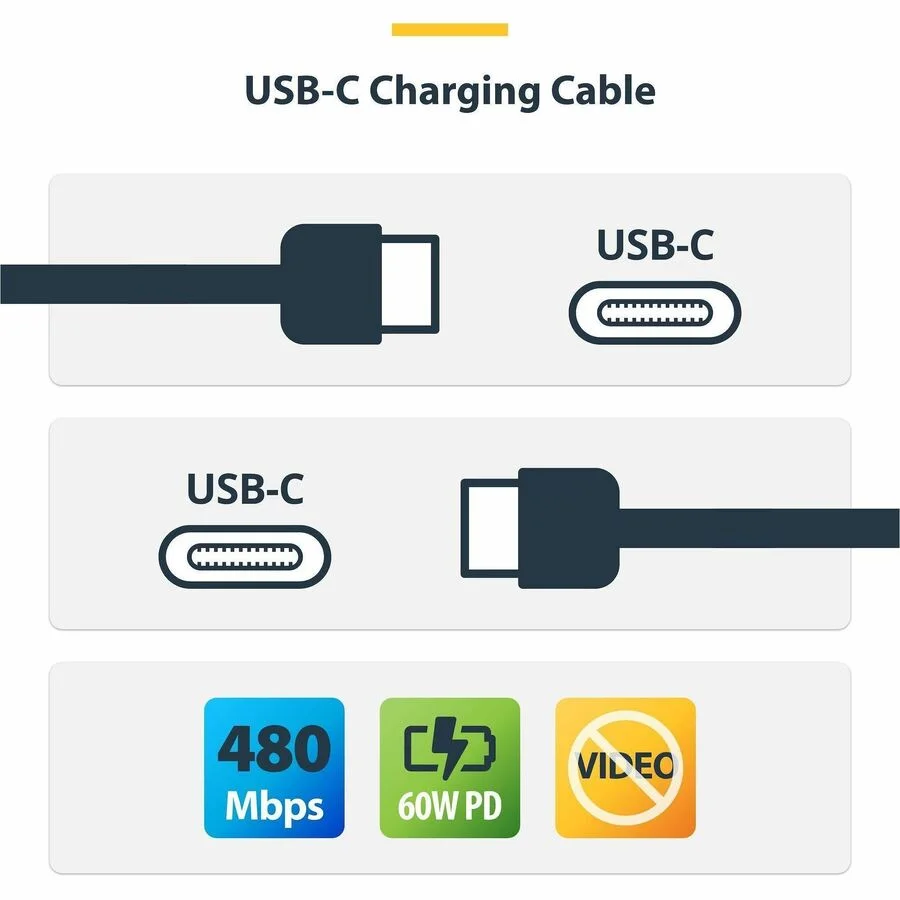 StarTech.com 10ft (3m) USB-C Charging Cable, 60W (3A) PD, Dual-Layer Braided Nylon/TPE Jacket, Rugged USB 2.0 Laptop Charger Cord