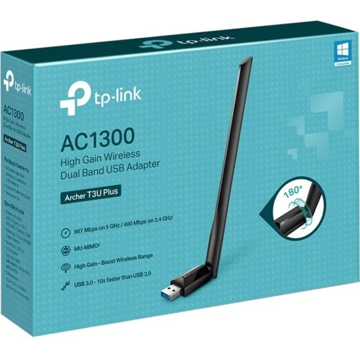 TP-Link T3U Plus IEEE 802.11ac Dual Band Wi-Fi Adapter for Desktop Computer, Notebook - AC1300