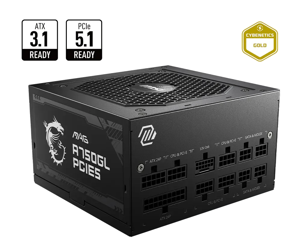 MSI MAG A750GL PCIE5, USA, 750W, FULLY-MODULAR, 80 PLUS GOLD - MAGA750GLPCIE5